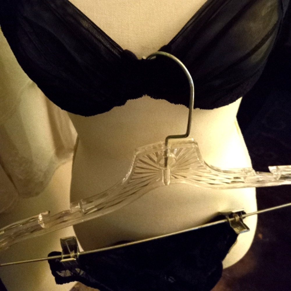 Used,not new,never worn 2pc black sheer mesh underwire bra size 34c with &pantie